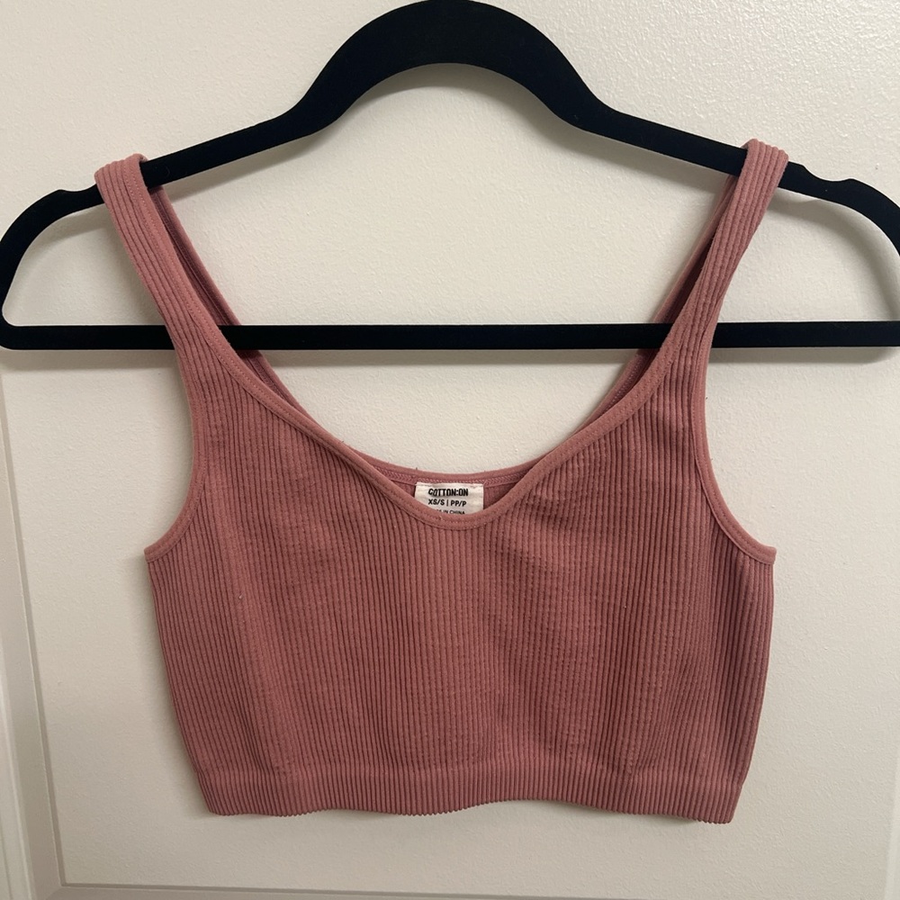 Cotton On Ribbed Pink Crop Top